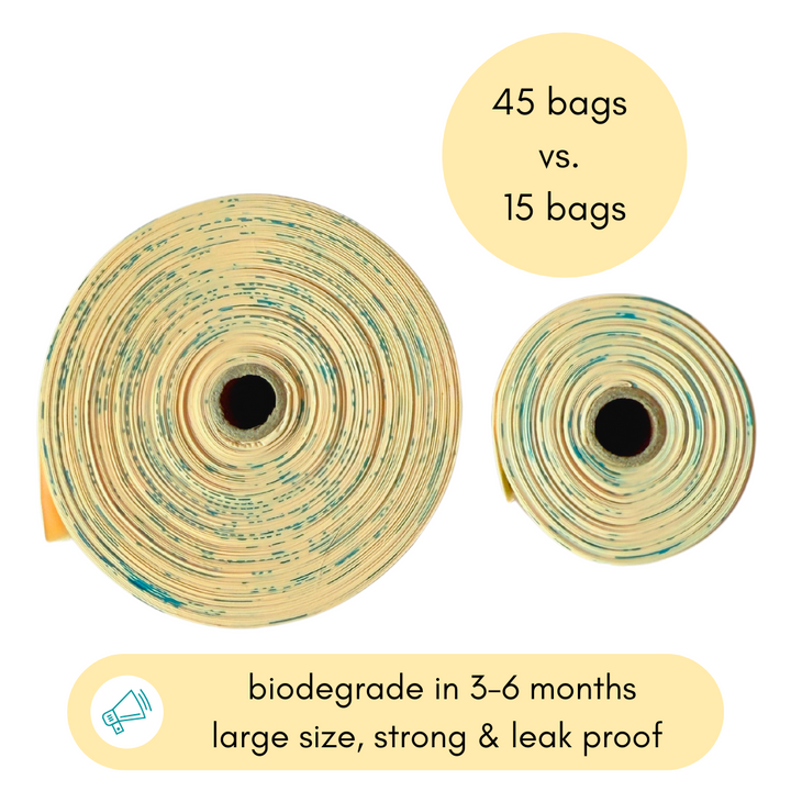 Compostable Cornstarch Poop Bags - Triples (3 Rolls in 1) - 9 x 13" Bag Size