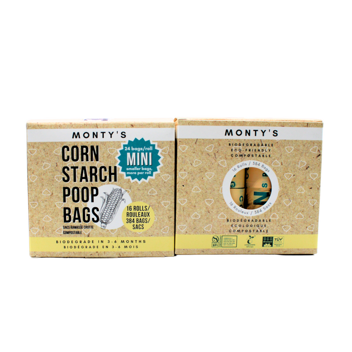 Mini sacs à déjections compostables en fécule de maïs – 384 mini sacs (16 rouleaux) – Taille du sac 23 x 21 cm