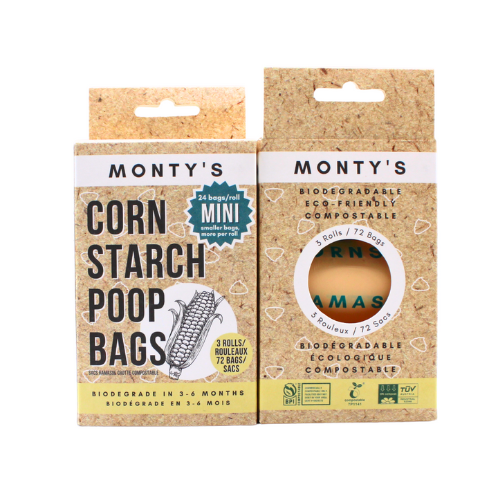 Mini sacs à déjections compostables en fécule de maïs – 72 mini sacs (3 rouleaux) – Taille du sac 23 x 21 cm