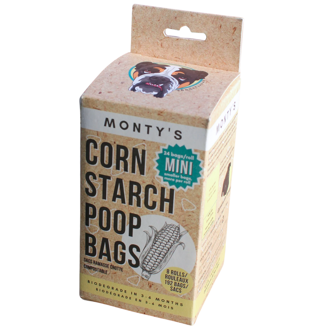 Mini Compostable Cornstarch Poop Bags - 192 Mini Bags (8 Rolls) - 23 x 21cm Bag Size