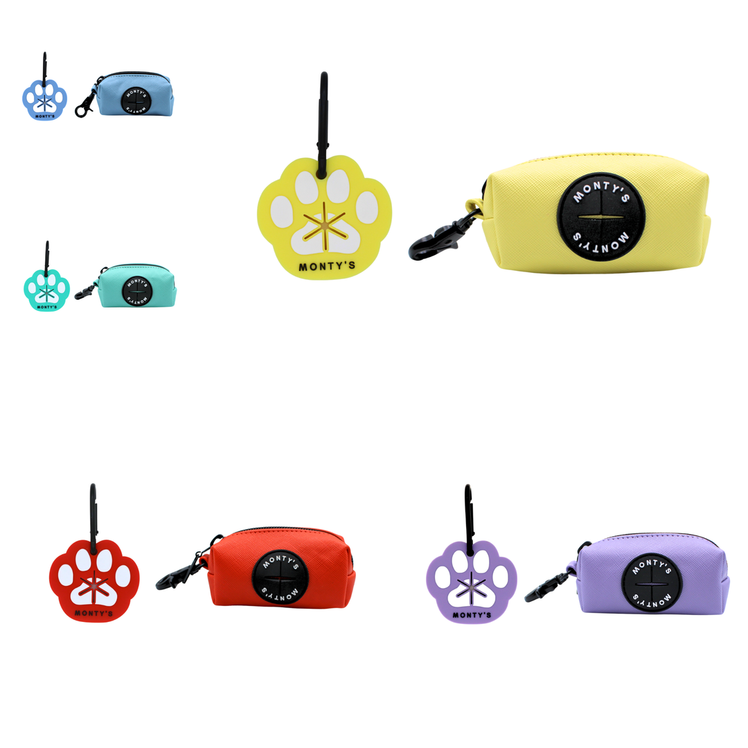 Vegan Leather Dog Poop Bag Dispenser w/ FREE Hands-Free Paw Silicone Used Poop Bag Holder