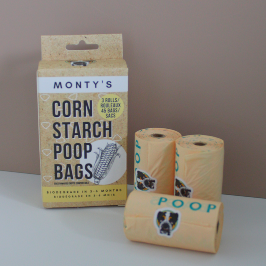 Compostable Cornstarch Poop Bags - 45 Bags (3 Roll Box) - 23 x 33cm Bag Size