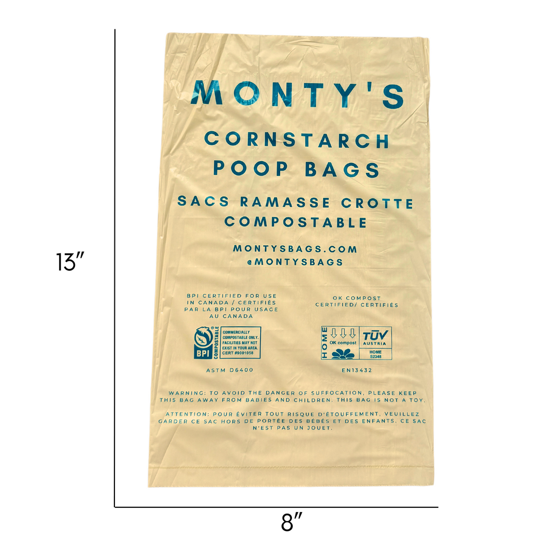 Compostable Cornstarch Poop Bags - Grab & Go - 8 x 13" Bag Size