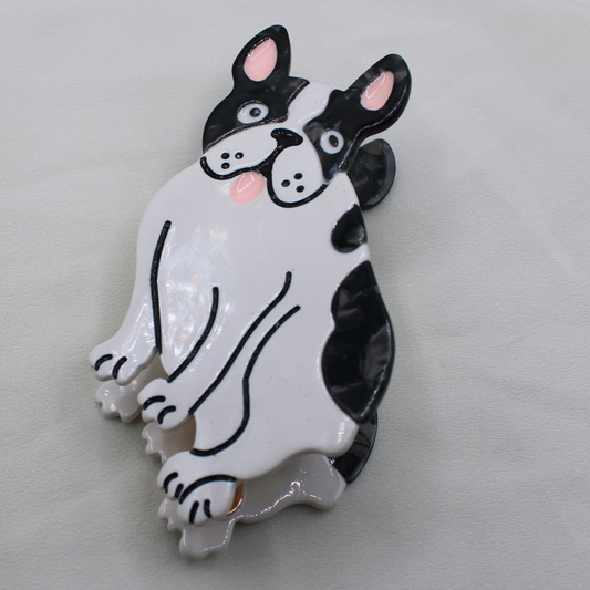Boston Terrier Cellulose Acetate Hair Claw Clip