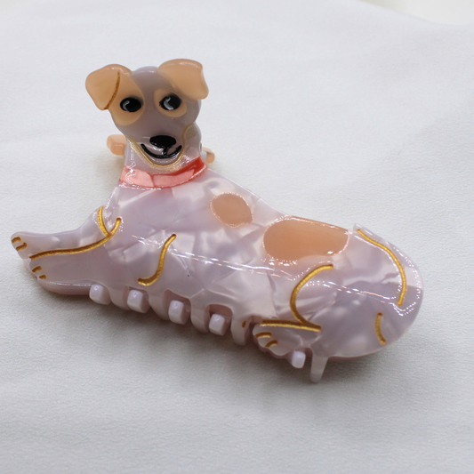 Jack Russel Terrier Cellulose Acetate Hair Claw Clip