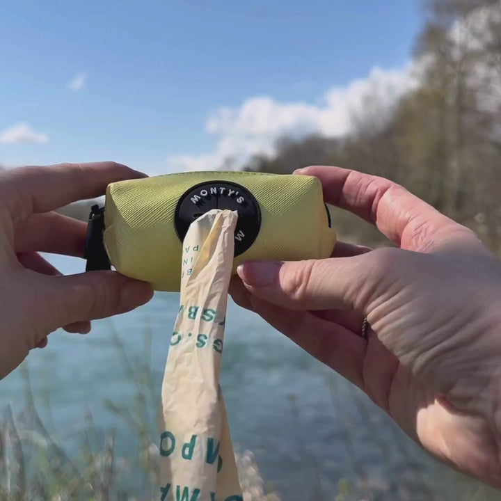 Vegan Leather Poop Bag Dispensers with 15 Standard Compostable Cornstarch Poop Bags